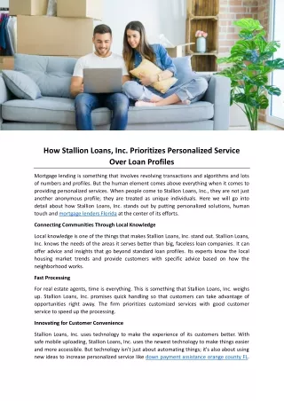 How Stallion Loans, Inc. Prioritizes Personalized Service Over Loan Profiles