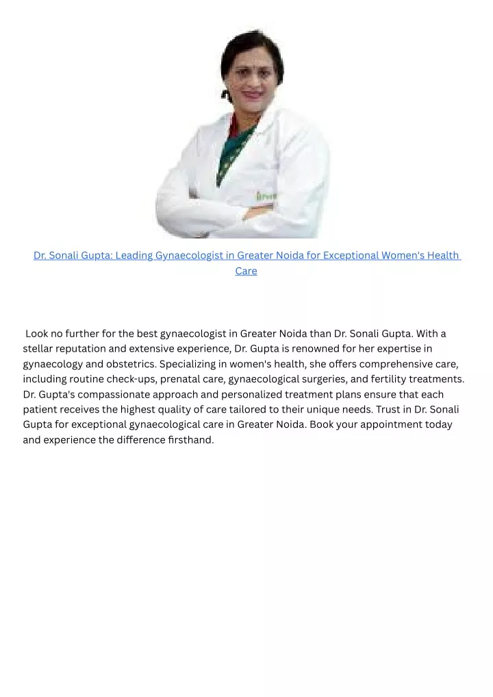 dr sonali gupta leading gynaecologist in greater