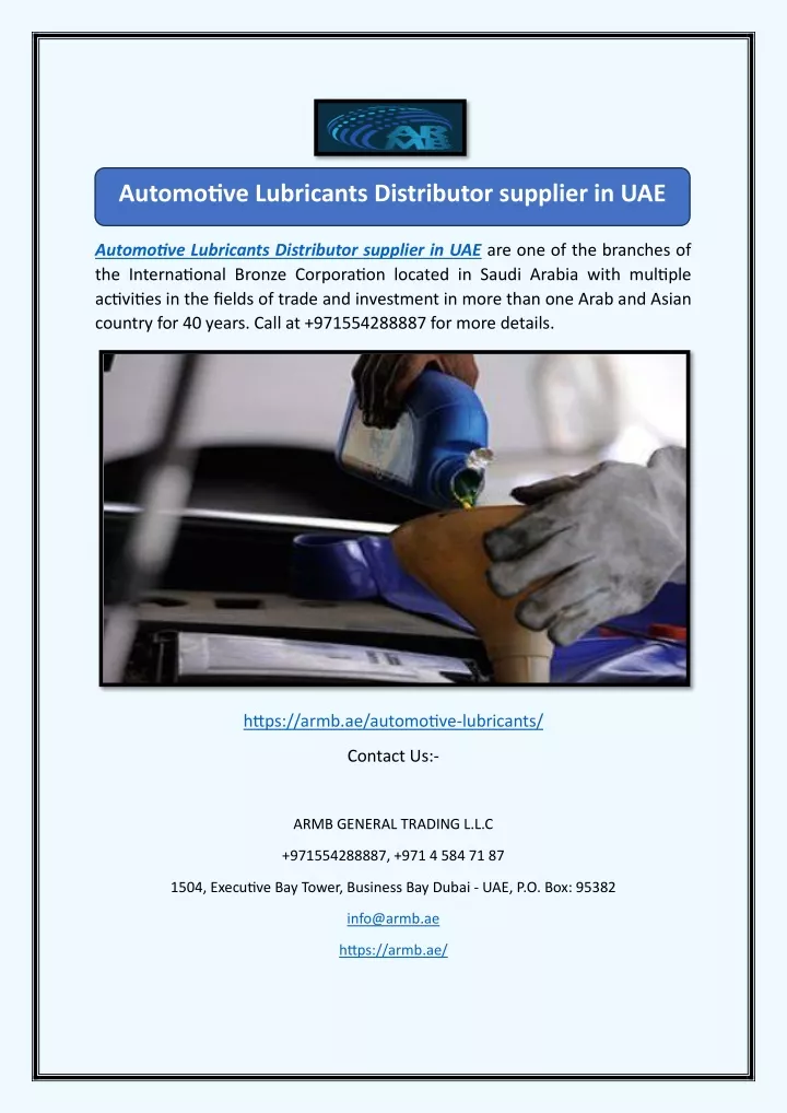 automotive lubricants distributor supplier in uae