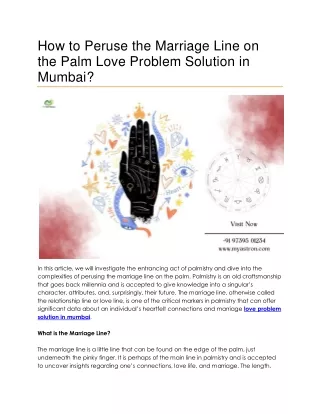 How to Peruse the Marriage Line on the Palm Love Problem Solution in Mumbai