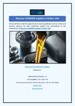Discover VOYAGER supplier in Dubai, UAE