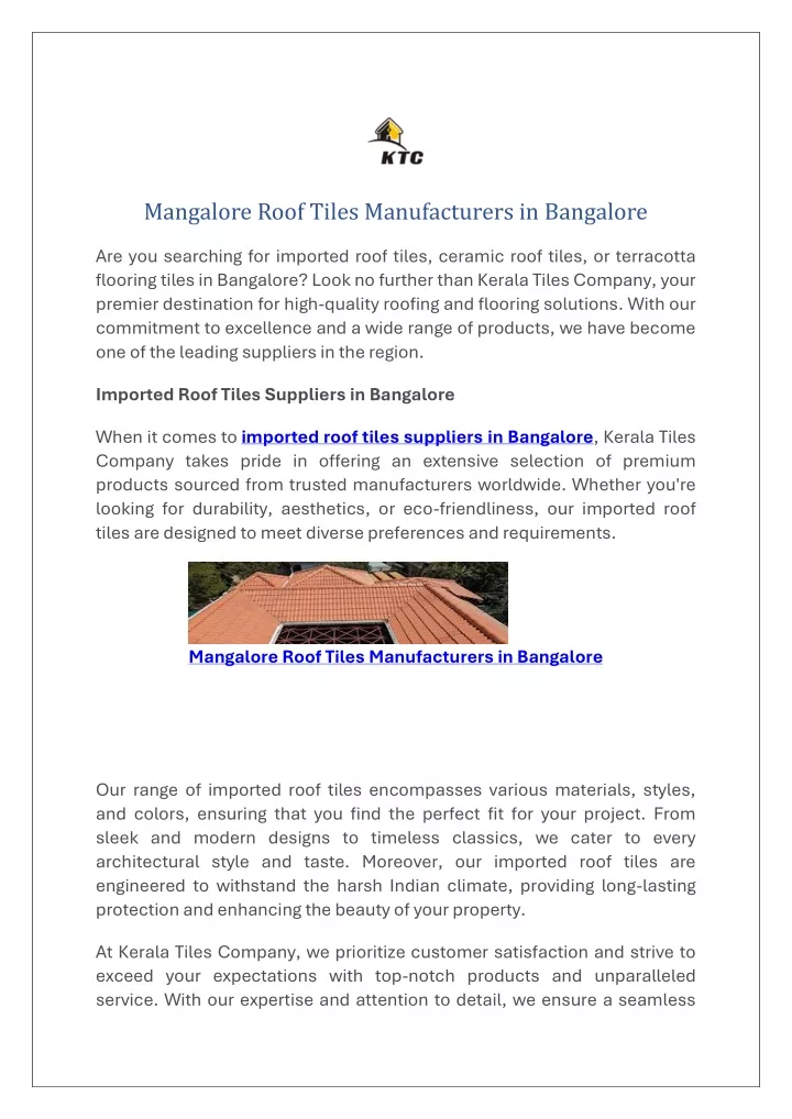 mangalore roof tiles manufacturers in bangalore