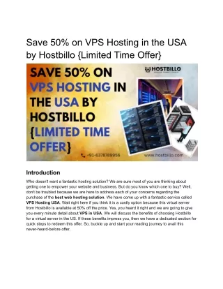 Save 50% on VPS Hosting in the USA by Hostbillo {Limited time offer}