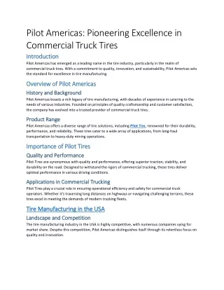 Pilot Americas: Pioneering Excellence in  Commercial Truck Tires