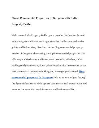 finest commercial properties in gurgaon with india