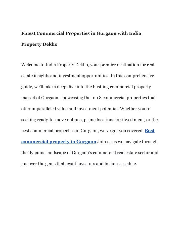 finest commercial properties in gurgaon with india