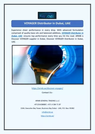 VOYAGER Distributor in Dubai, UAE