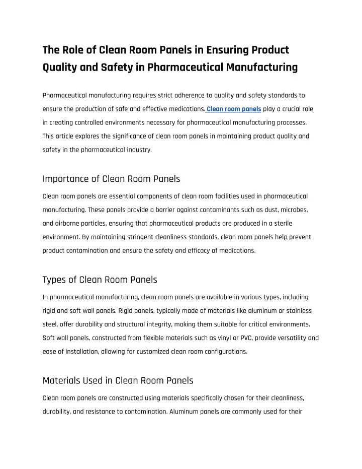 the role of clean room panels in ensuring product