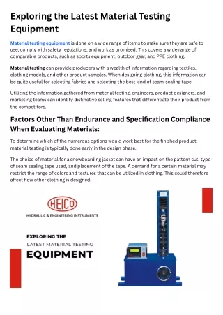 Exploring the Latest Material Testing Equipment