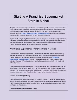 Starting A Franchise Supermarket Store In Mohali