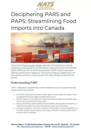 Deciphering PARS and PAPS: Streamlining Food Imports into Canada