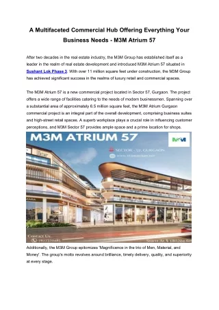 A Multifaceted Commercial Hub Offering Everything Your Business Needs - M3M Atrium 57