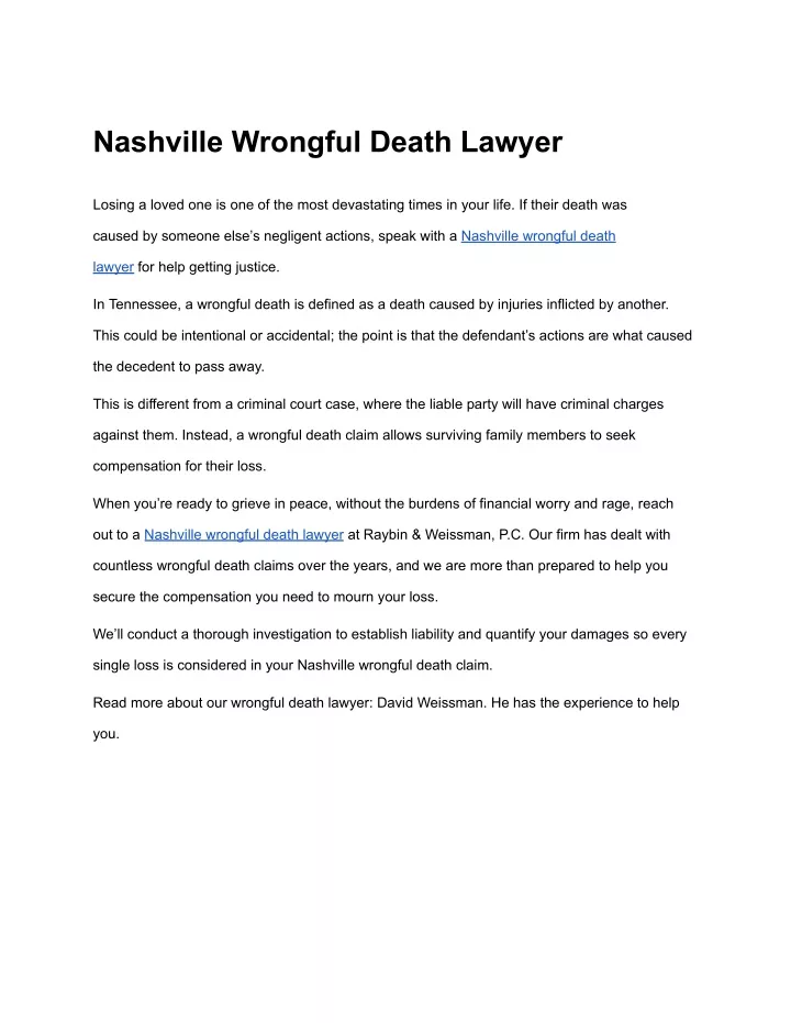 nashville wrongful death lawyer