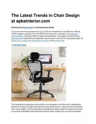 The Latest Trends in Chair Design at apkainterior