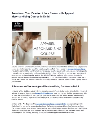 Transform Your Passion into a Career with Apparel Merchandising Course in Delhi