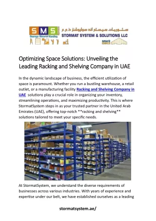 Racking and Shelving Company in UAE