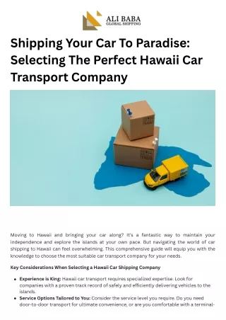 Shipping Your Car To Paradise Selecting The Perfect Hawaii Car Transport Company