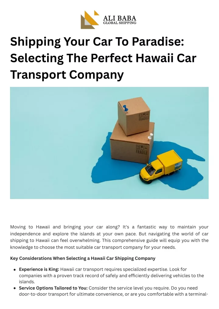 shipping your car to paradise selecting
