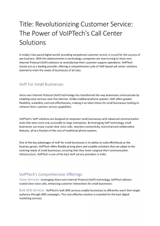 VoIPTech's Call center solutions