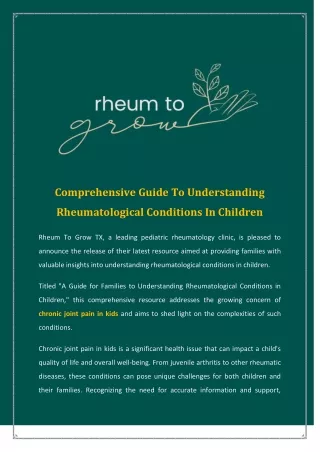Comprehensive Guide To Understanding Rheumatological Conditions In Children