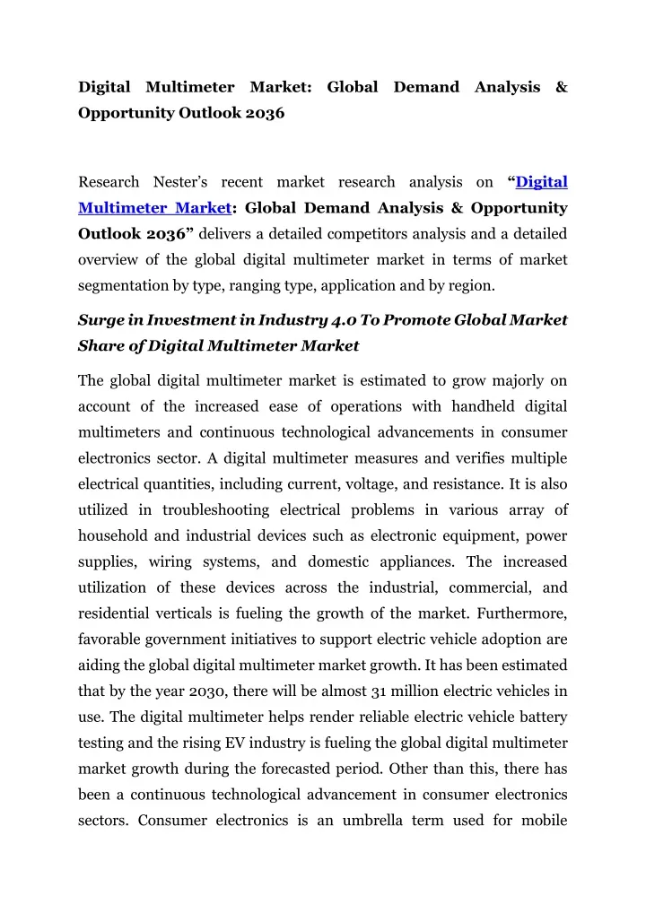digital multimeter market global demand analysis
