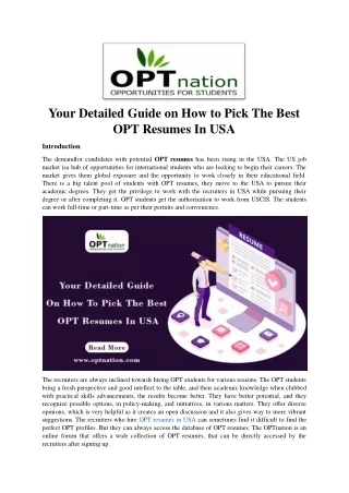 Your detailed guide on how to pick the best OPT resumes in USA