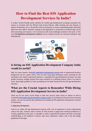 How to Find the Best iOS Application Development Services In India.