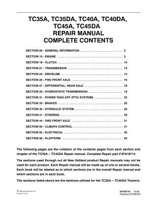 New Holland TC40DA Tractor Service Repair Manual