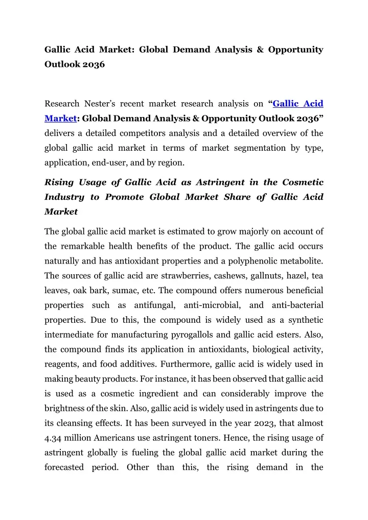 gallic acid market global demand analysis
