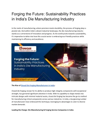Forging the Future_ Sustainability Practices in India's Die Manufacturing Industry