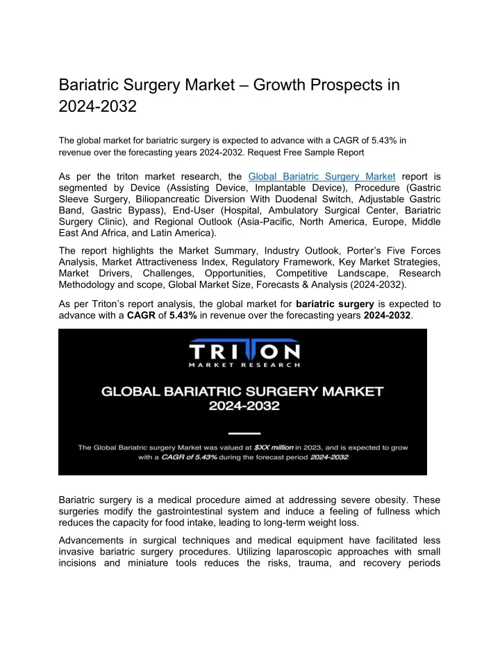 bariatric surgery market growth prospects in 2024