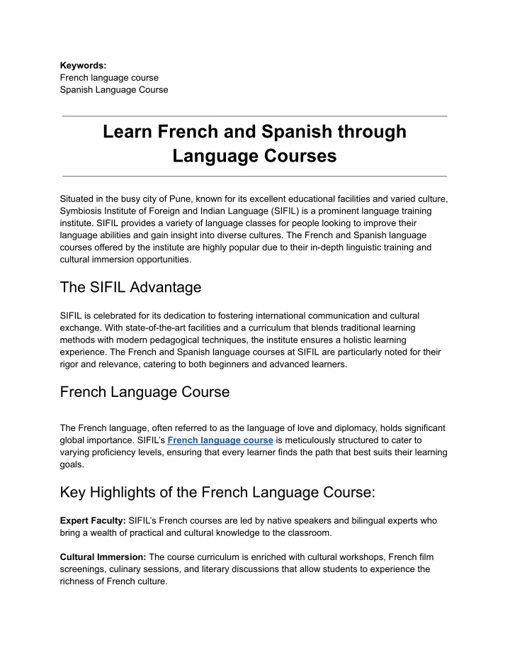 keywords french language course spanish language