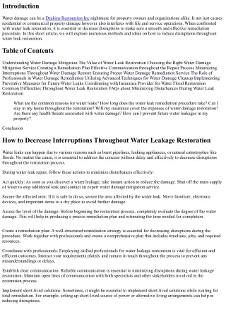 How to Decrease Interruptions During Water Leakage Remediation