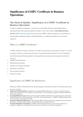 Significance of GMPC Certificate in Business Operations