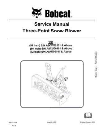 Bobcat 3SB Three-Point Snow Blower Service Repair Manual Instant Download