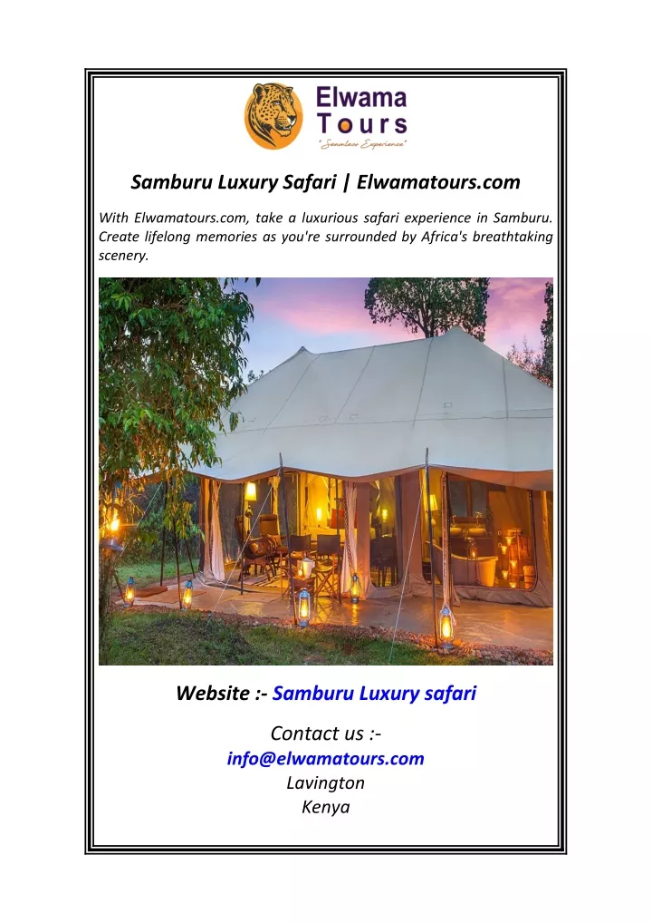 samburu luxury safari elwamatours com