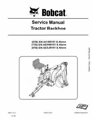Bobcat 6TB 7TB 8TB Tractor Backhoe Service Repair Manual Instant Download