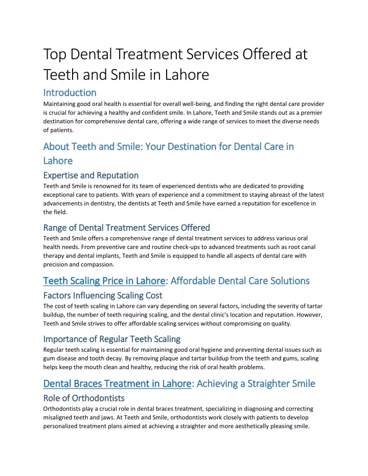 top dental treatment services offered at teeth