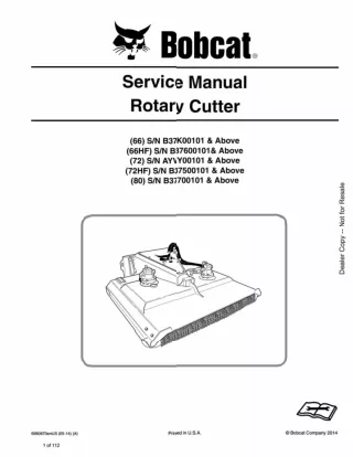 Bobcat 66 66HF 72 72HF 80 Rotary Cutter Service Repair Manual Instant Download