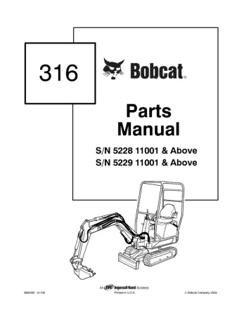 Bobcat 316 Excavator Parts Catalogue Manual Instant Download (SN 522811001 & Above; 522911001 & Above)