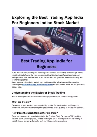 Exploring the Best Trading App India For Beginners Indian Stock Market
