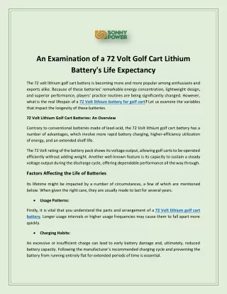 An Examination of a 72 Volt Golf Cart Lithium Battery's Life Expectancy