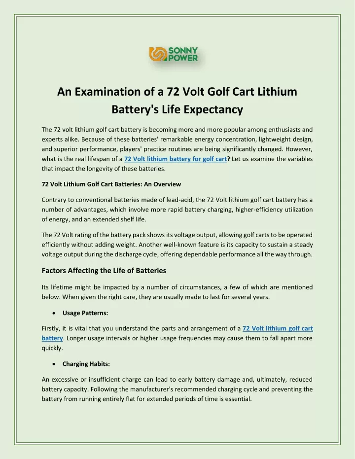 an examination of a 72 volt golf cart lithium
