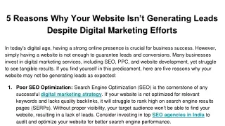 5 Reasons Why Your Website Isn’t Generating Leads Despite Digital Marketing Efforts