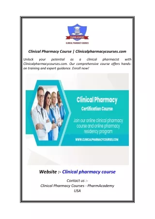 Clinical Pharmacy Course  Clinicalpharmacycourses.com