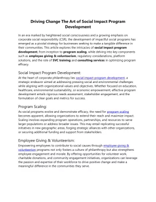 Driving Change The Art of Social Impact Program Development