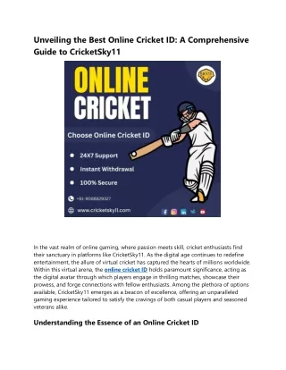 Unveiling the Best Online Cricket ID with Cricket Sky 11