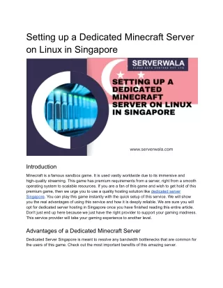 Setting up a Dedicated Minecraft Server on Linux in Singapore