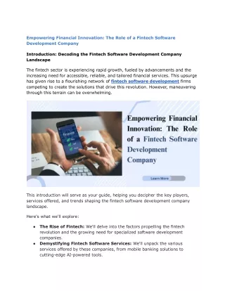 Empowering Financial Innovation-The Role of a Fintech Software Development