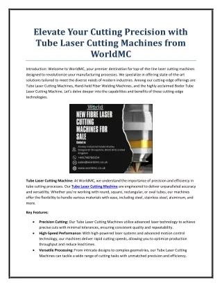 Elevate Your Cutting Precision with Tube Laser Cutting Machines from WorldMC